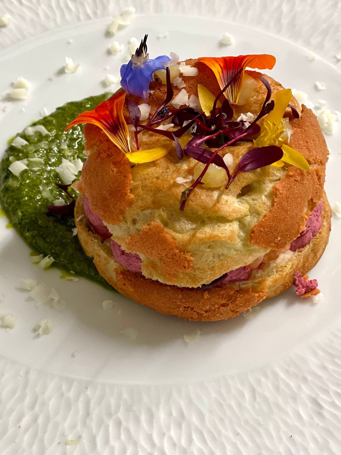 Paris brest revisité de l'Ecosse à la Picardie, saumon fumé betterave et parmesan