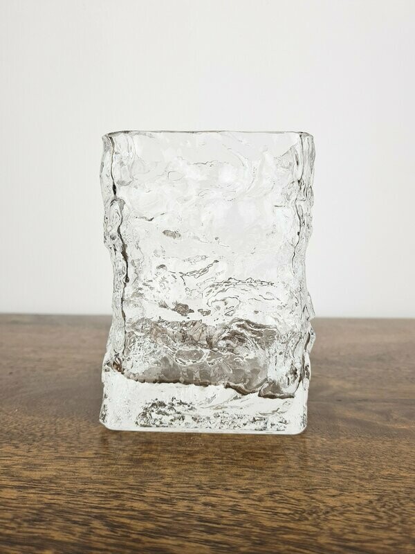 Vintage Clear Glass Square Textured Vase