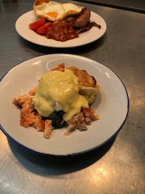 Soufflé Pancakes - Smoked salmon, spinach, egg, hollandaise Soufflé Pancakes - Smoked salmon, spinach, egg, hollandaise
