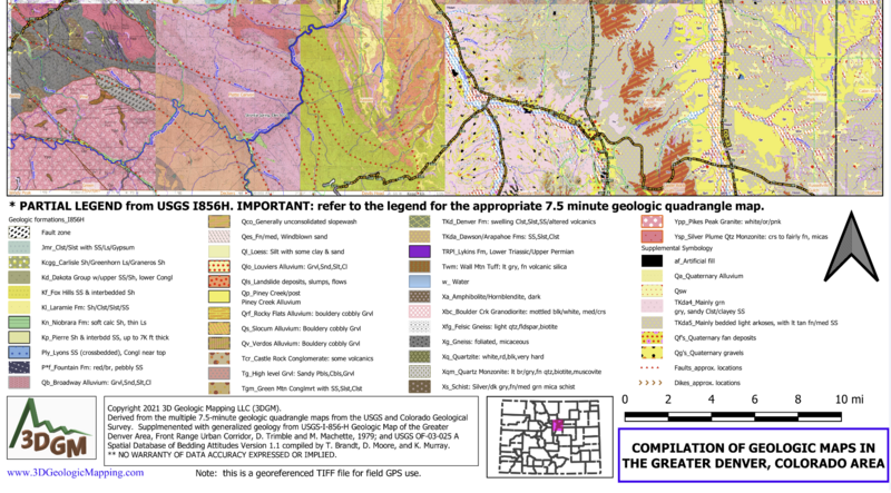 Detailed 2D Geologic Map Compilation for Metro Denver, CO.  Georeferenced map can show your location on the map using a smartphone and the Avenza Maps app (free for up to 3 maps).