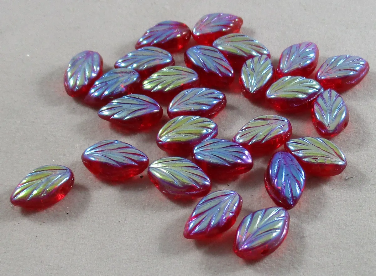 Iridescent Red Glass Leaves