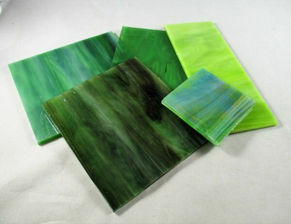 1/2 lb Assorted Green Stained Glass Large Pieces