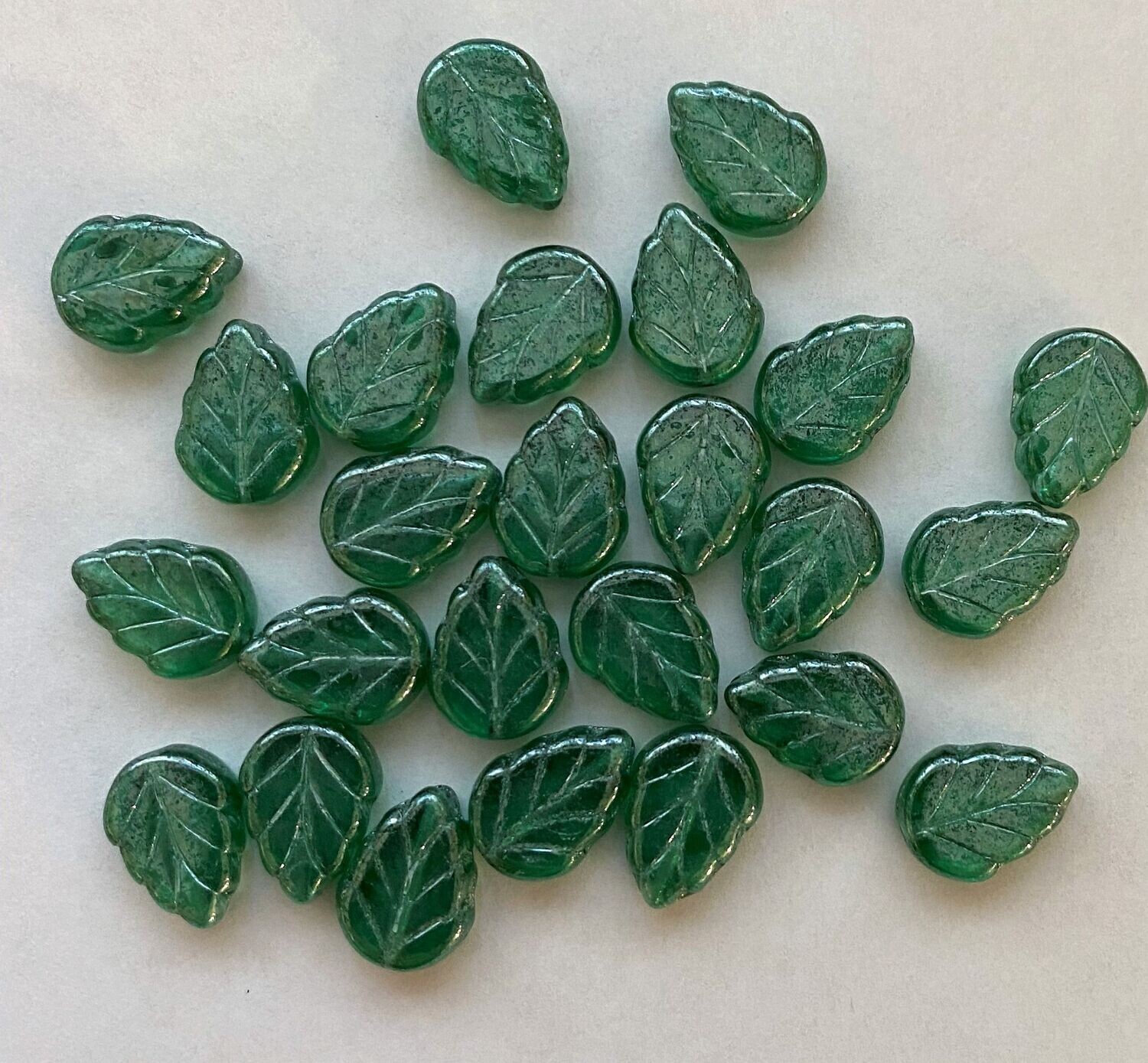Luminescent Emerald Green Glass Leaves