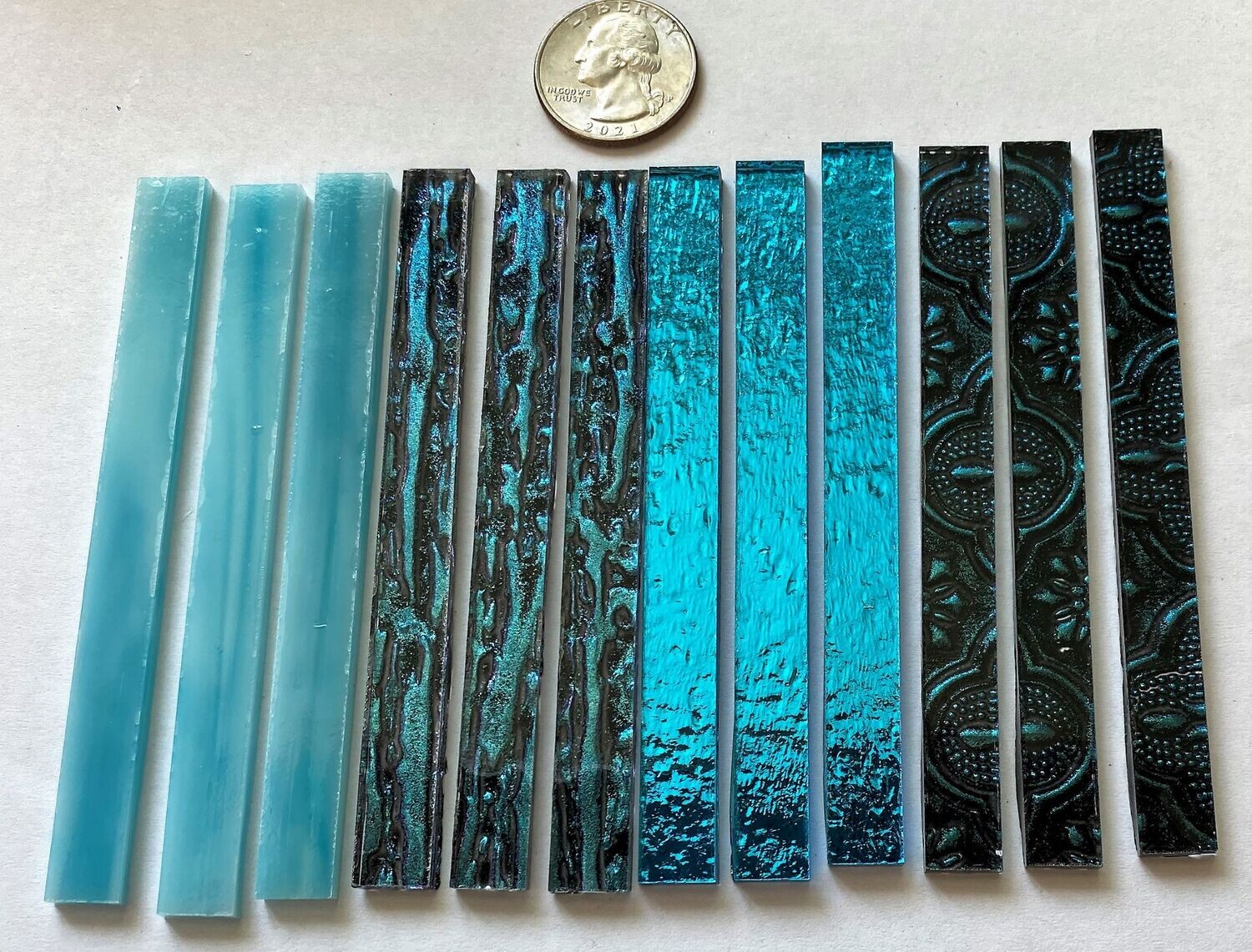 12 Assorted Turquoise Strips 3/8" x 4"