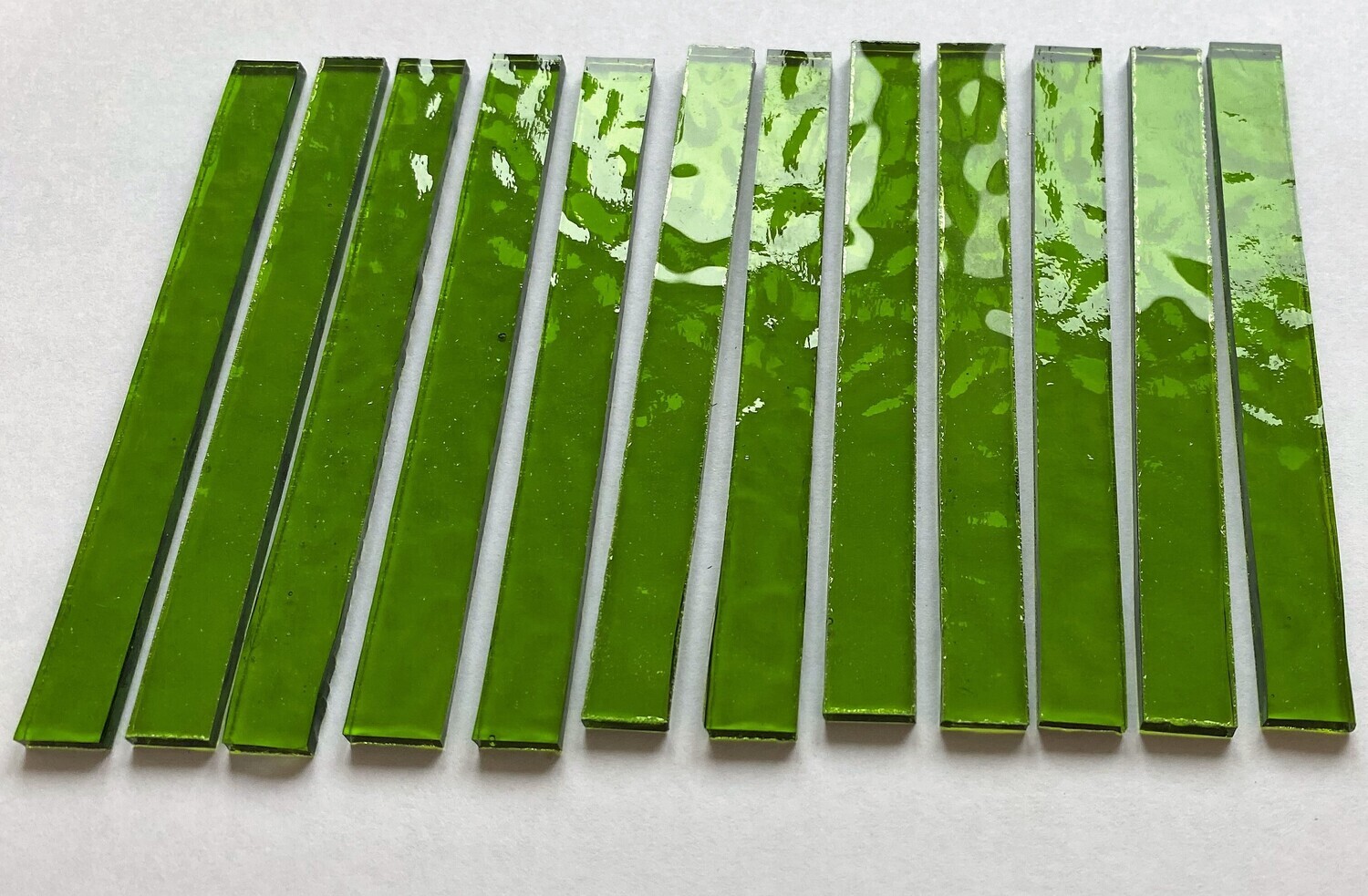 12 Transparent Chartreuse Green Glass 4" Strips