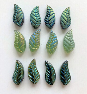 Large Mixed Green Metallic Glass Leaves