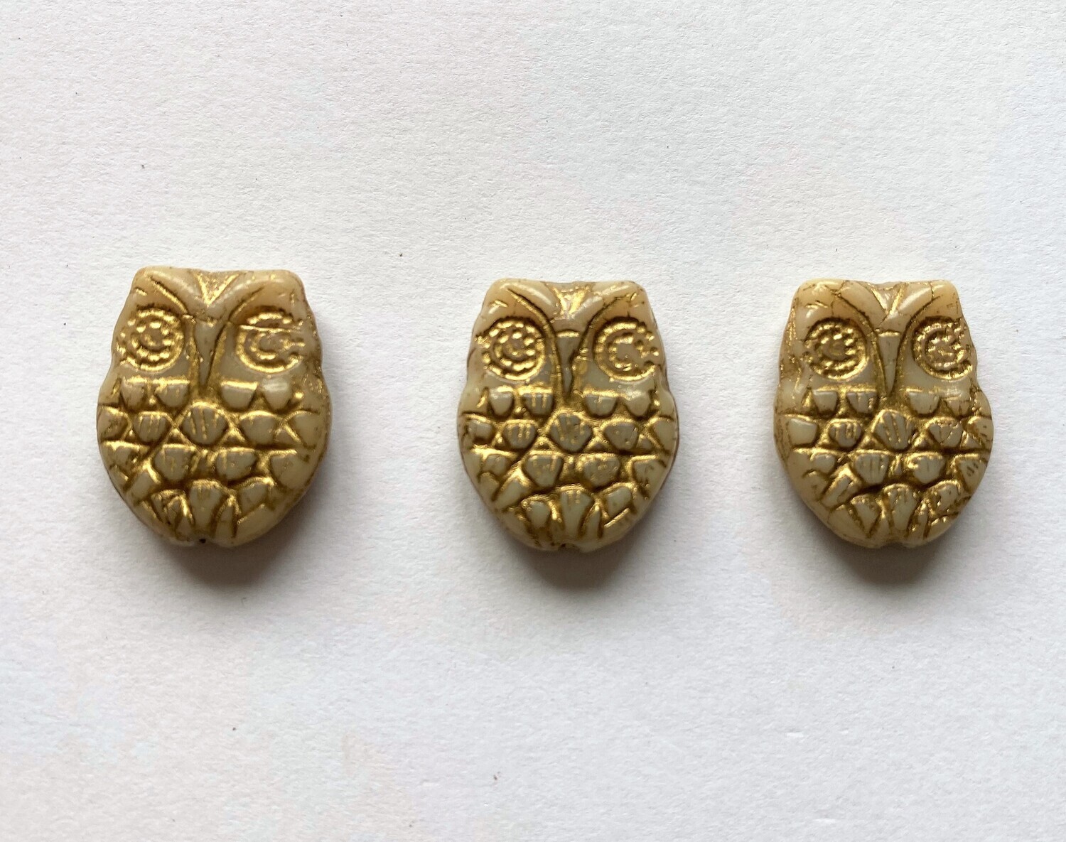 3 Ivory Owls - Czech Glass Cabochons