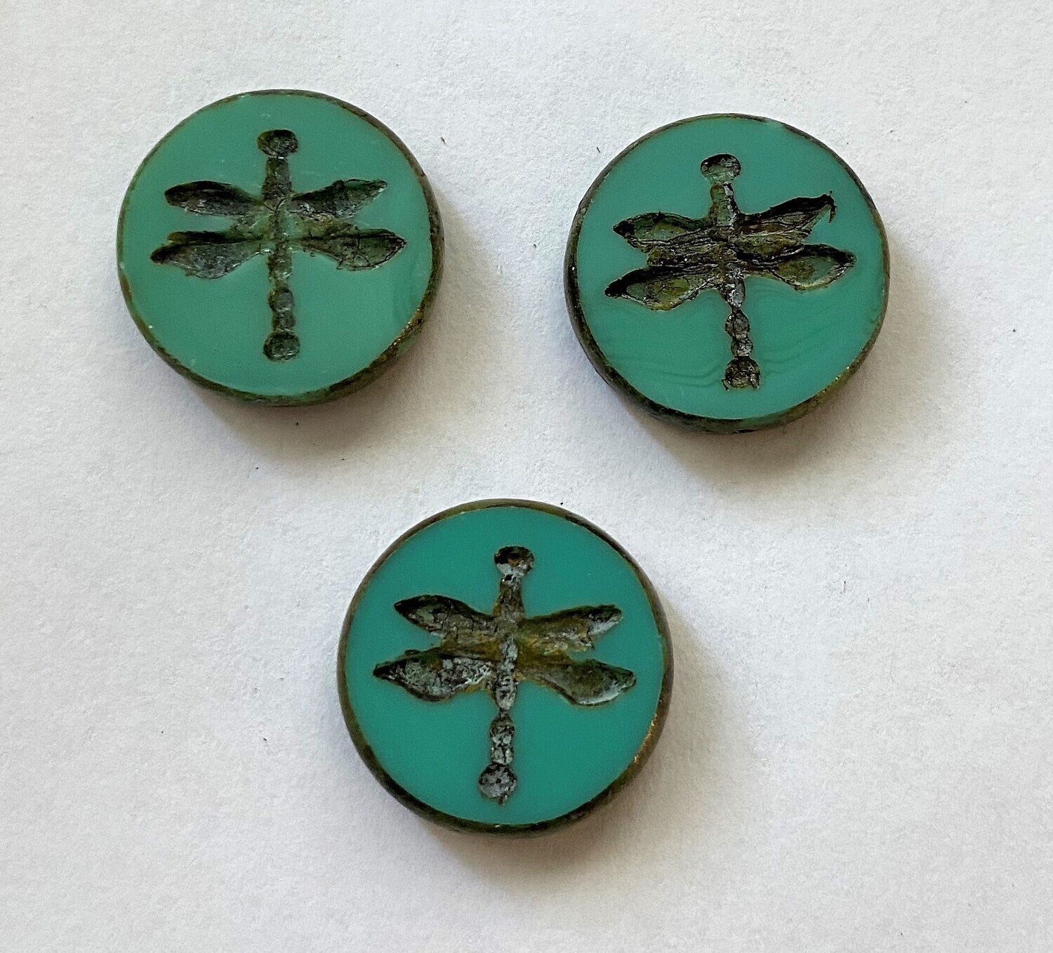 3 Turquoise Dragonfly - Czech Glass Cabachons