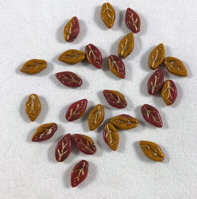 Small Red & Mustard Czech Glass Leaves