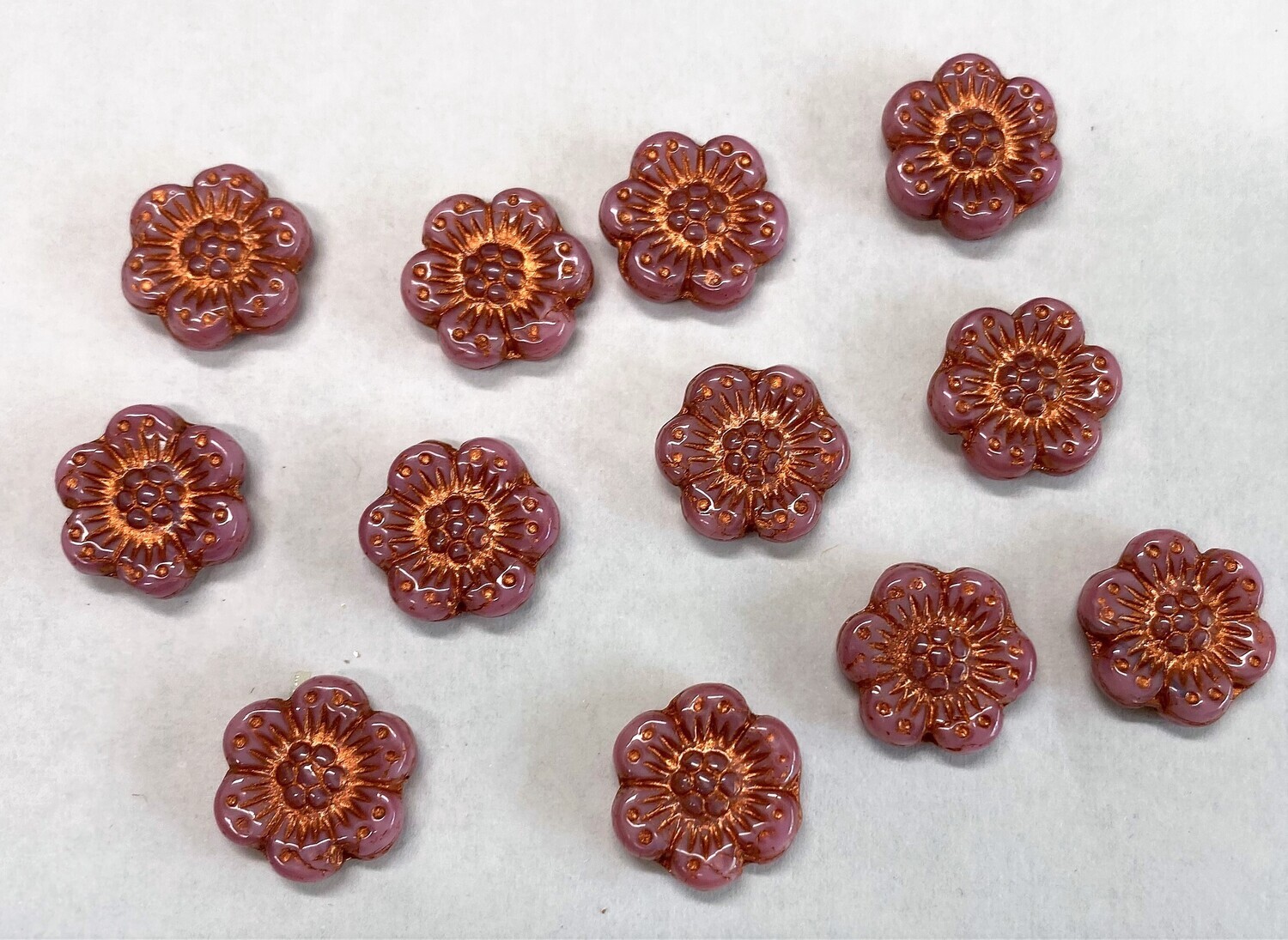 14mm Pink w/ Copper Czech Glass Flowers