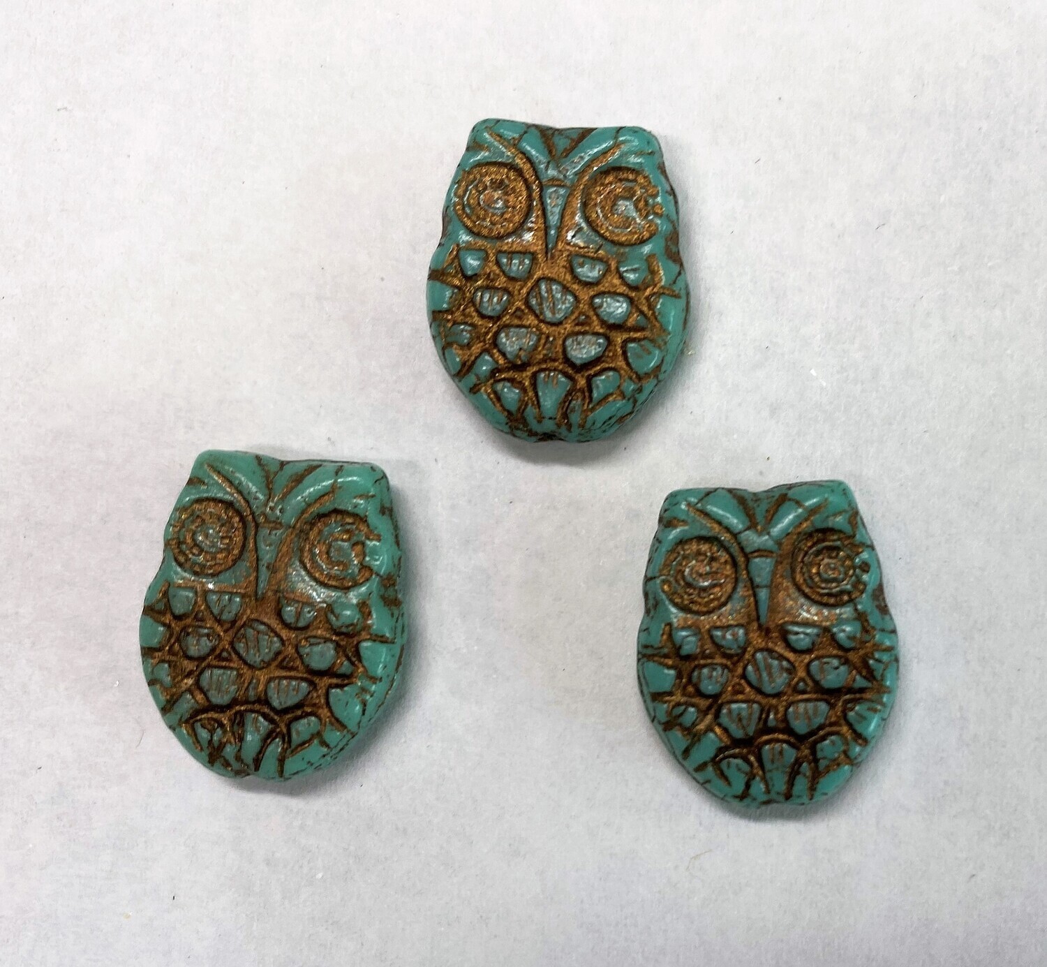 3 Turquoise Owls - Czech Glass Cabochons
