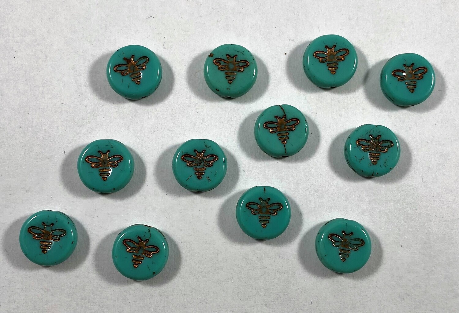 12 Turquoise  Czech Glass Bee Cabochons