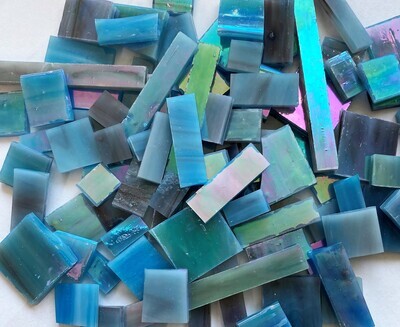 Iridescent Turquoise Blue w/ Purple Stained Glass Offcuts 1/2 Lb