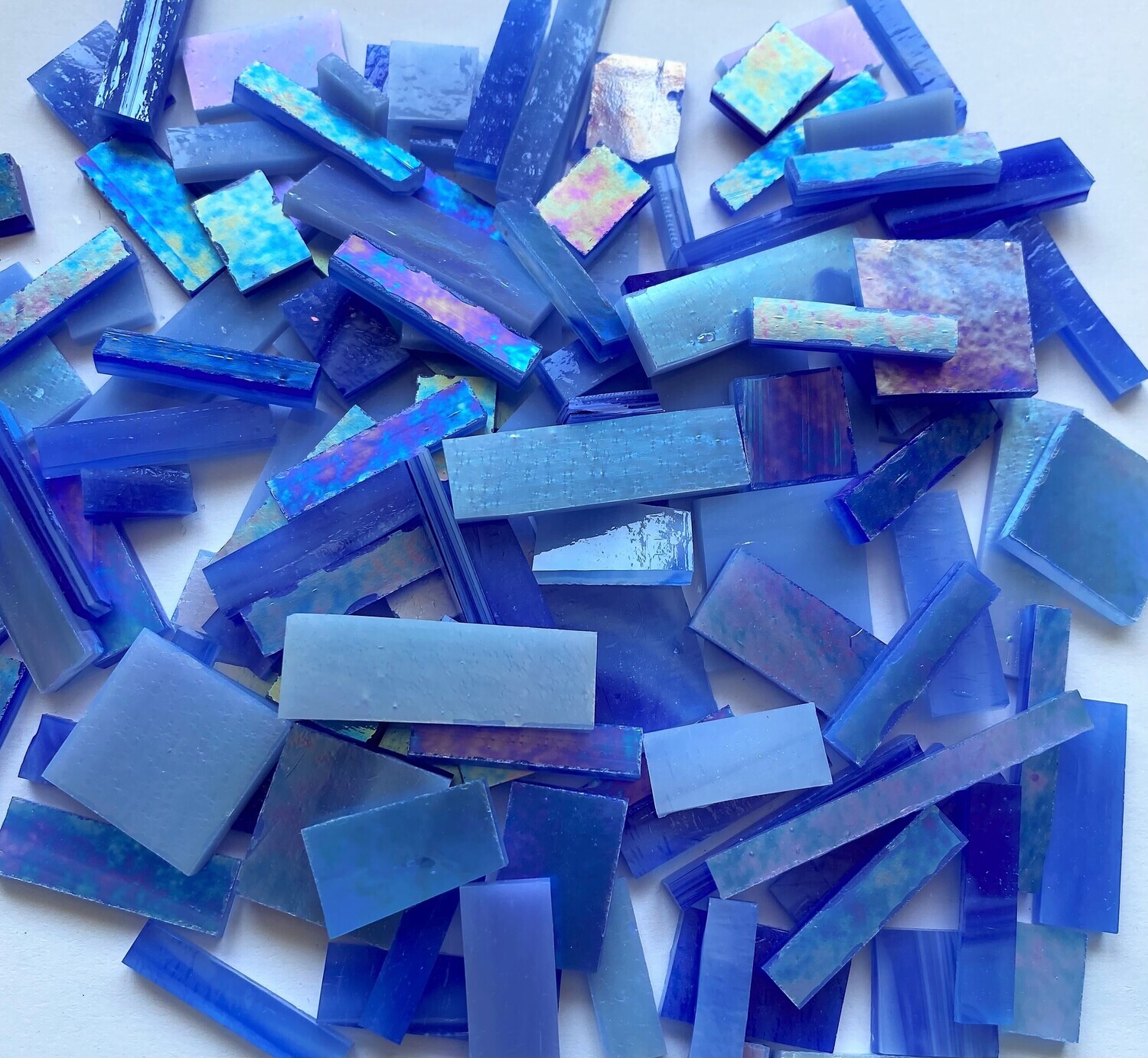 Iridescent Blue & Light Blue  Stained Glass Offcuts 1/2 Lb