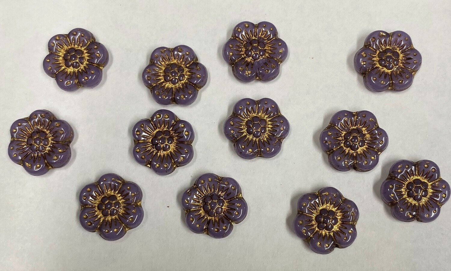 14mm Purple Czech Glass Flowers with Dark Bronze Highlight