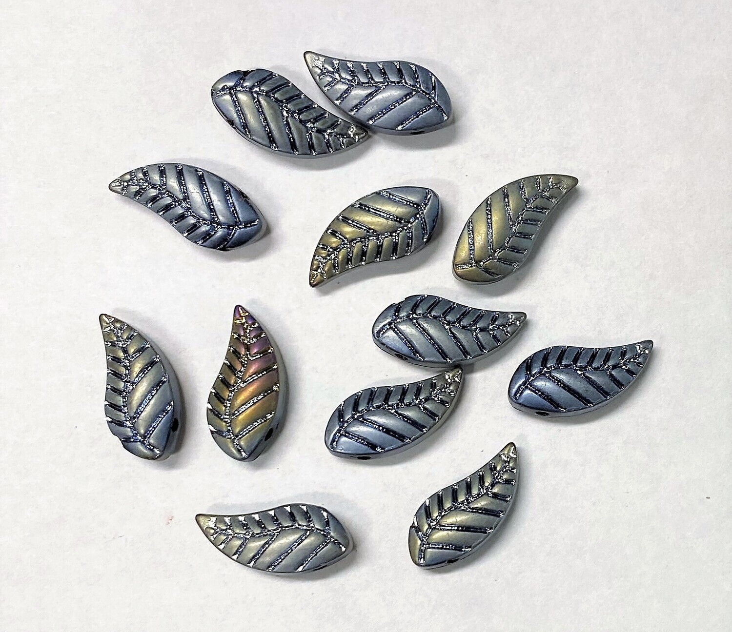 Large Iridescent Silver  Glass Leaves