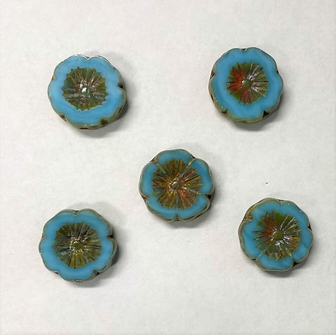 Sky Blue Czech Glass Hibiscus Flowers 14 mm