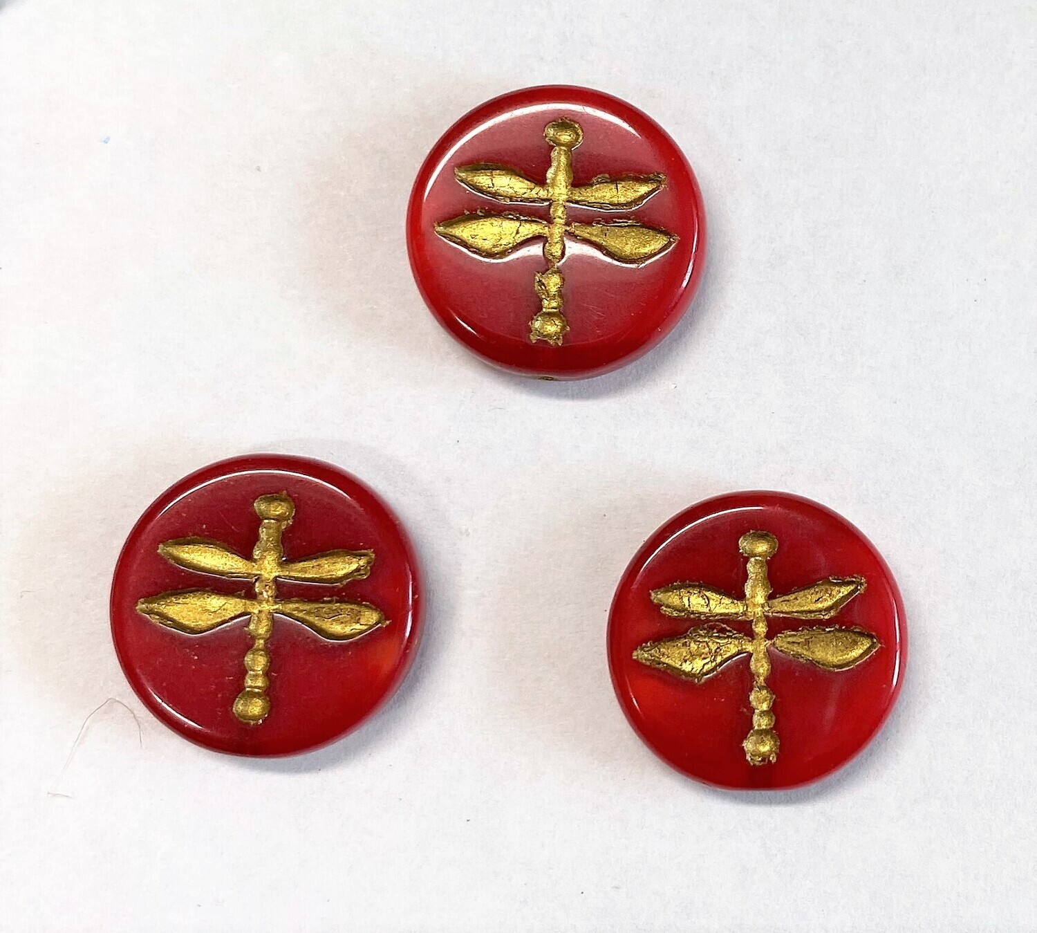 3 Red Opaline Dragonfly Czech Glass Cabochons