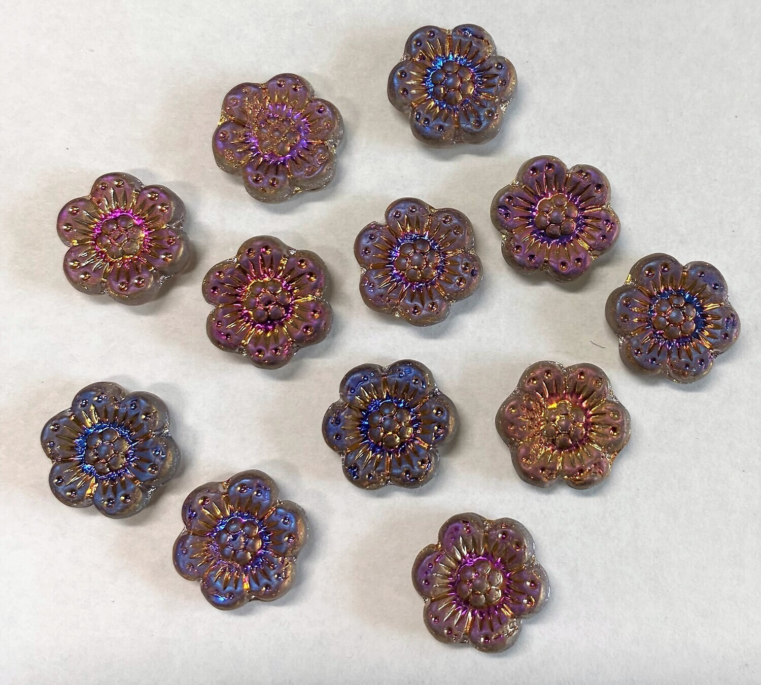 Iridescent Pink and Purple 14mm Czech Glass Flowers