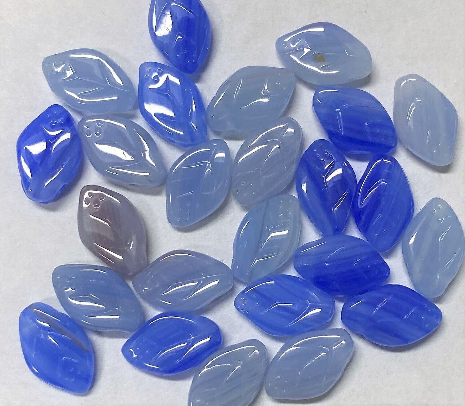 Blue Mix Czech Glass Leaves