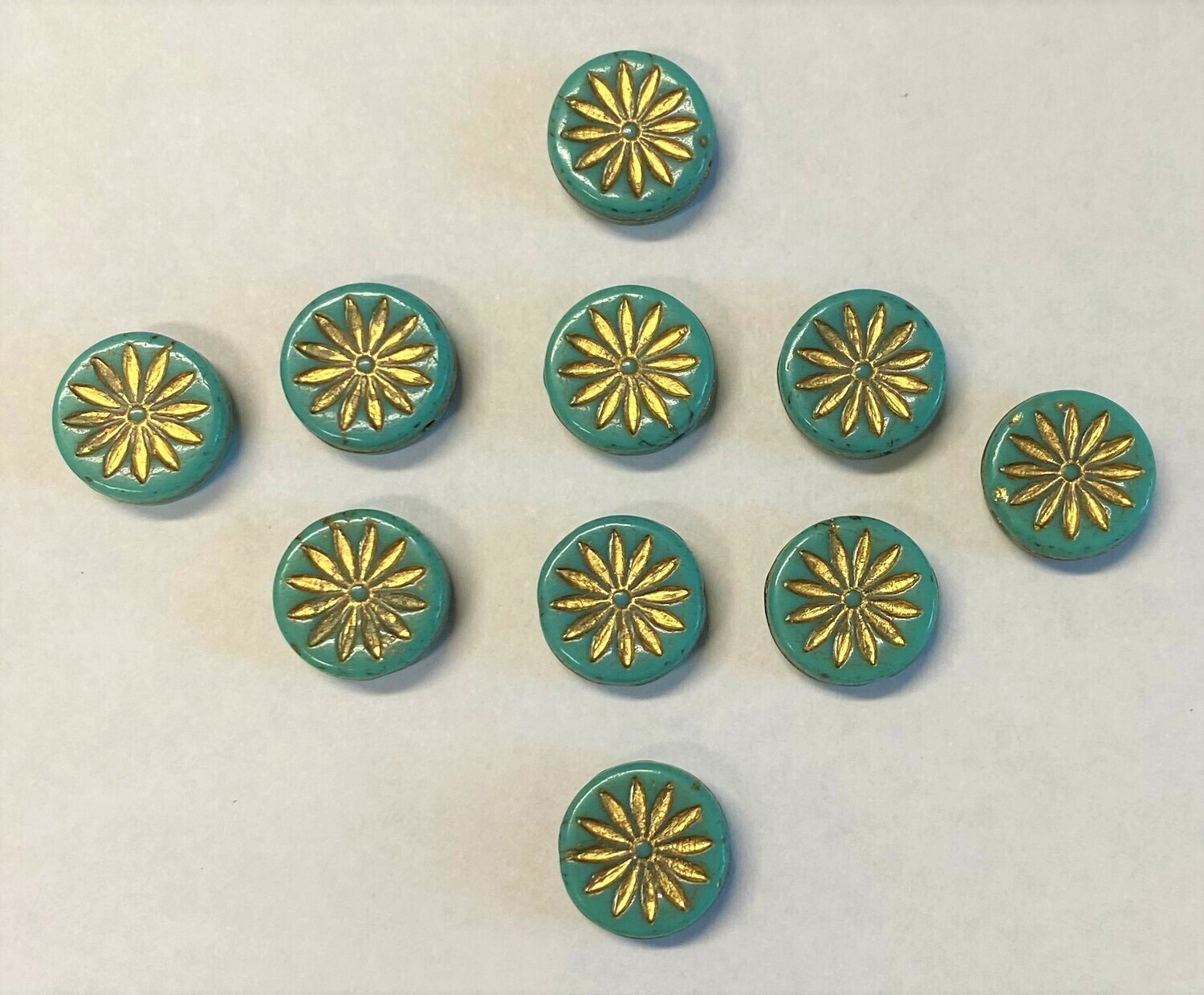 12mm  Turquoise Green Aster Czech Glass Flowers