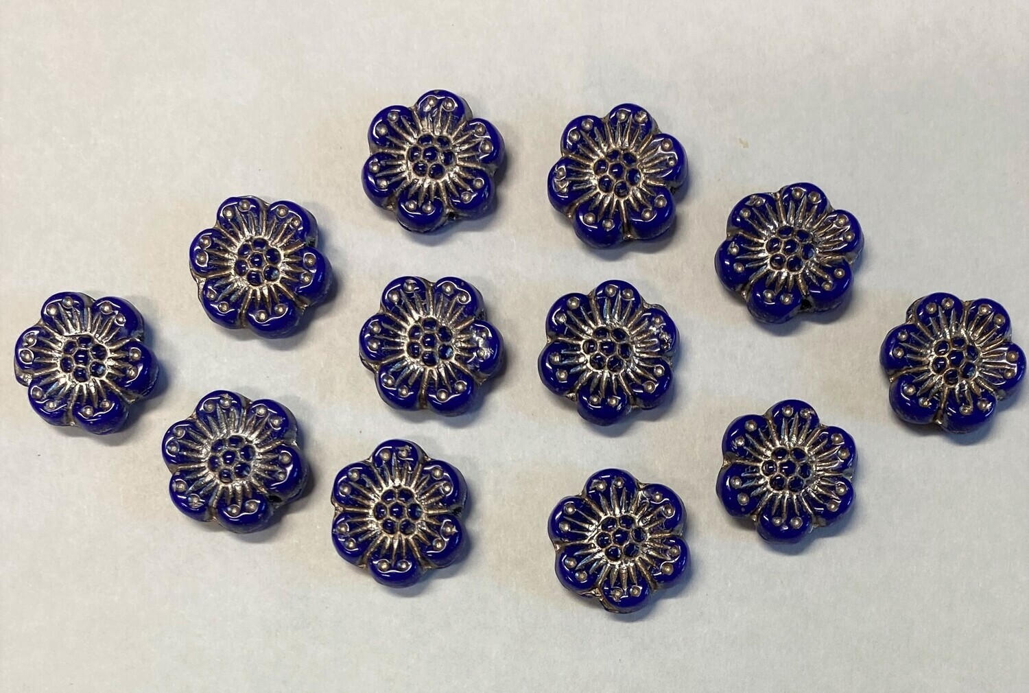 Blue w/Silver  14mm  Czech Glass Flowers