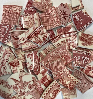 50 Red & Pink Transferware Mosaic Tiles