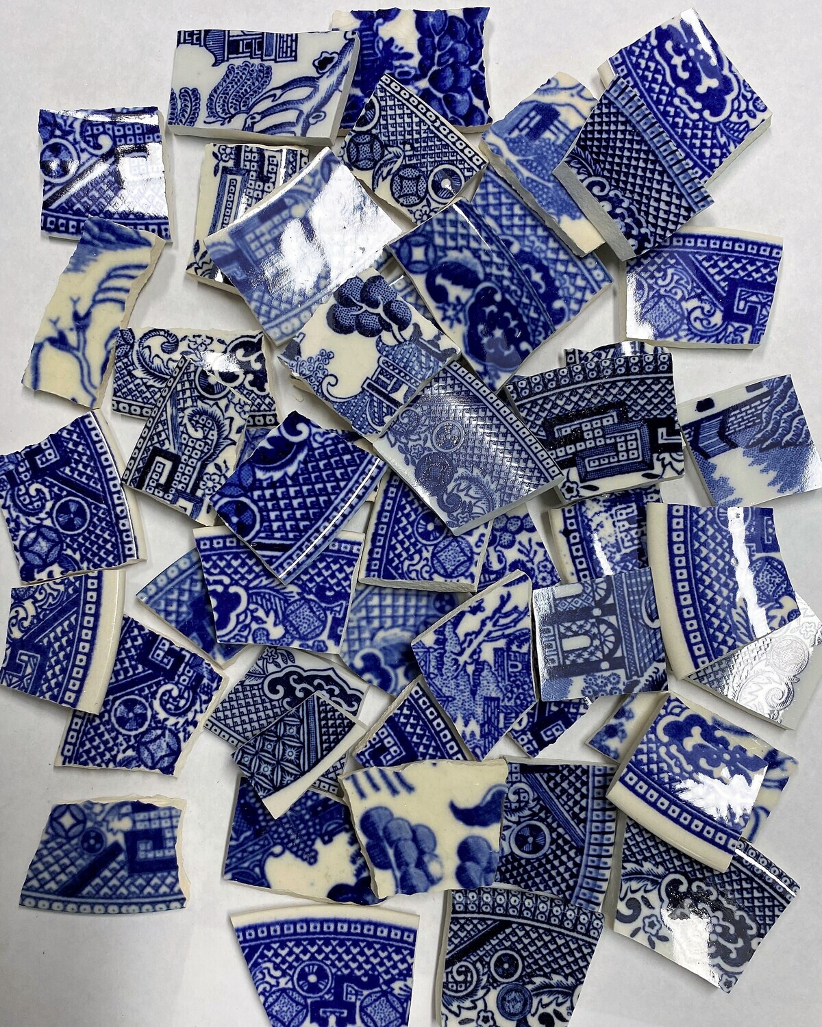 50 Assorted Blue Willow Mosaic Tiles
