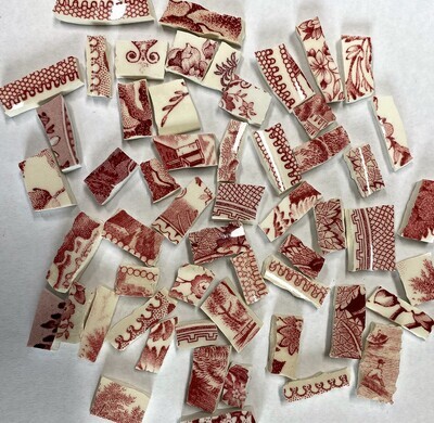 50 Red Transferware Little Bits China Mosaic Tiles