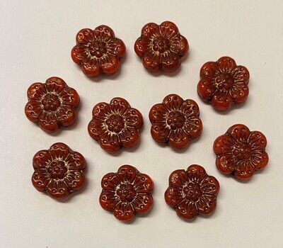 Red Orange 14mm Czech Glass Flowers