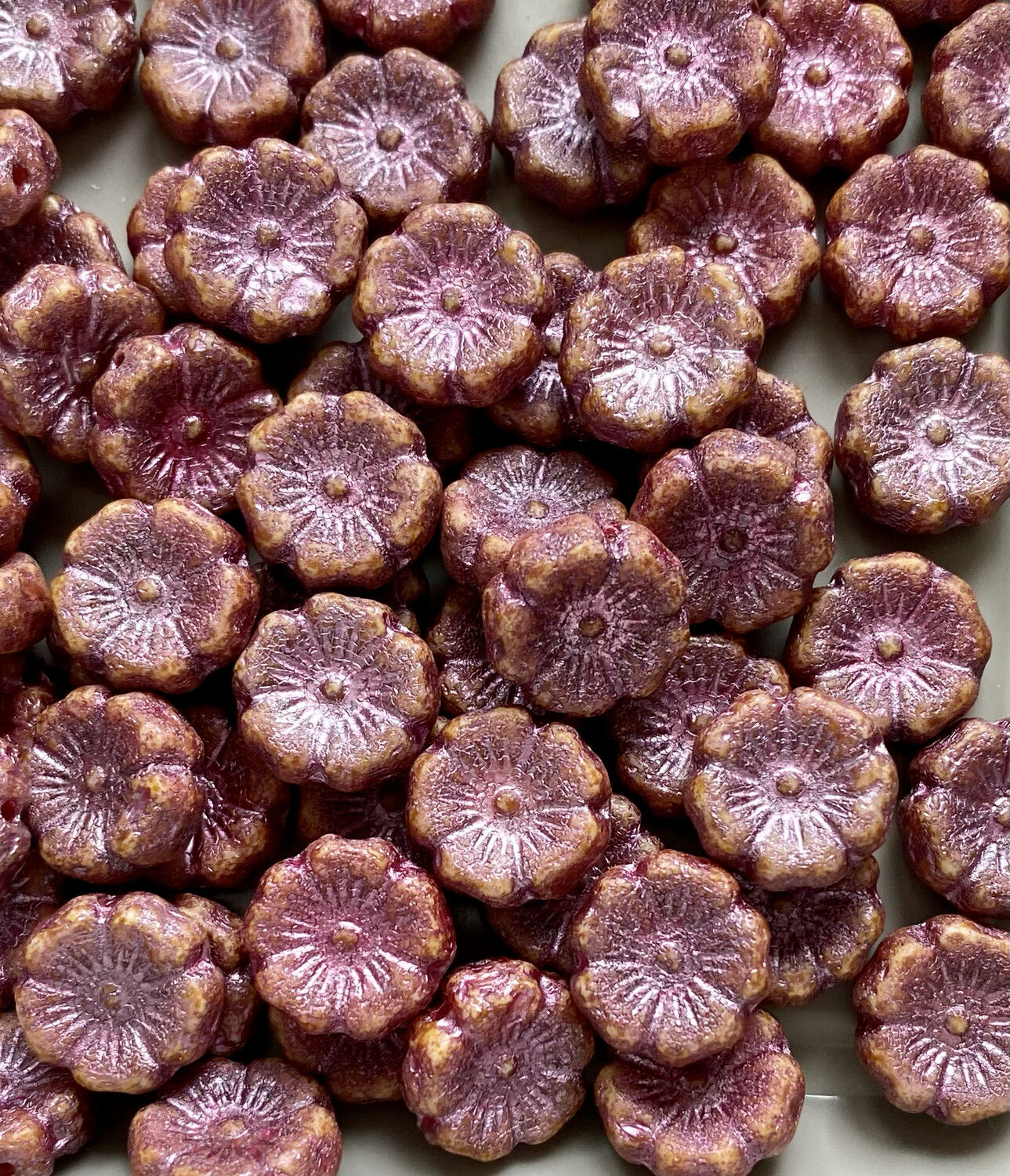 12mm Honey with Pink Czech Hibiscus Flowers