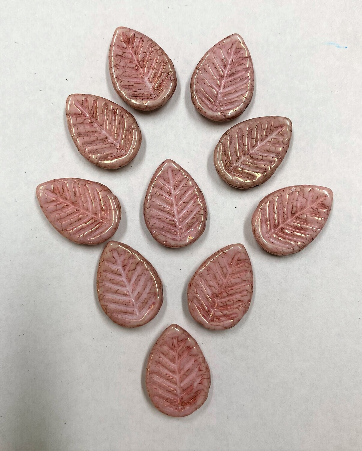 Large Soft Pink Czech Glass Leaves
