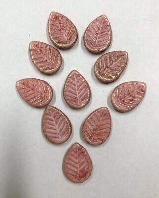 Large Soft Pink Czech Glass Leaves