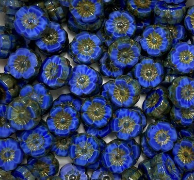 9mm Royal Blue Czech Glass Hibiscus Flowers