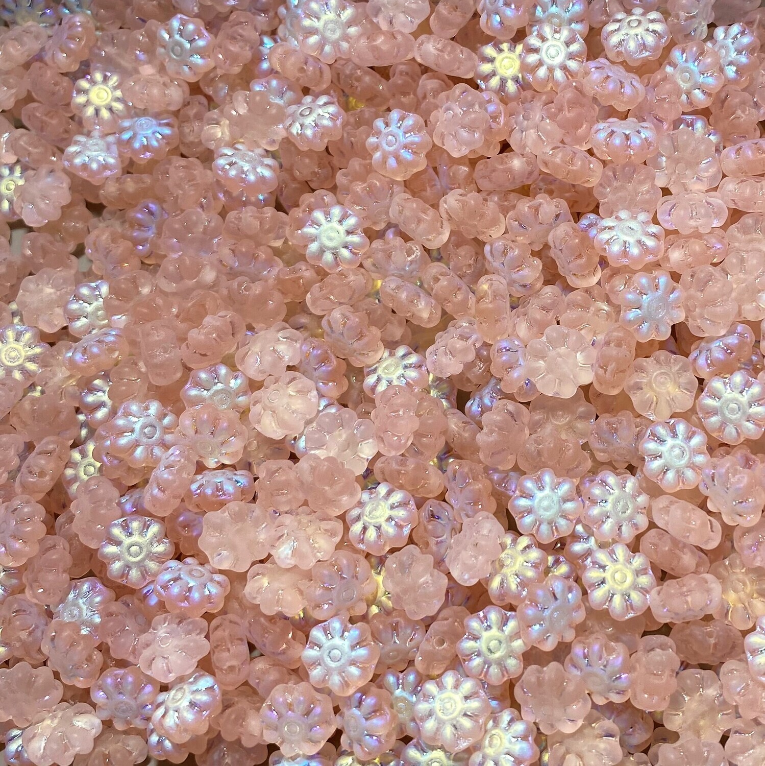 9mm Iridized Pink Czech Glass Flowers