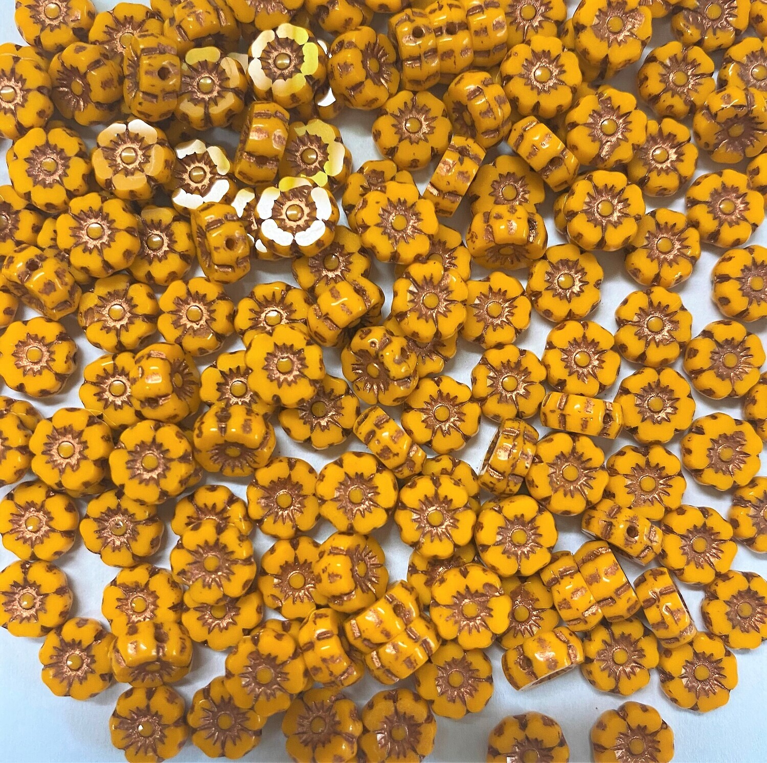 7mm Marigold Czech Glass Hibiscus Flowers