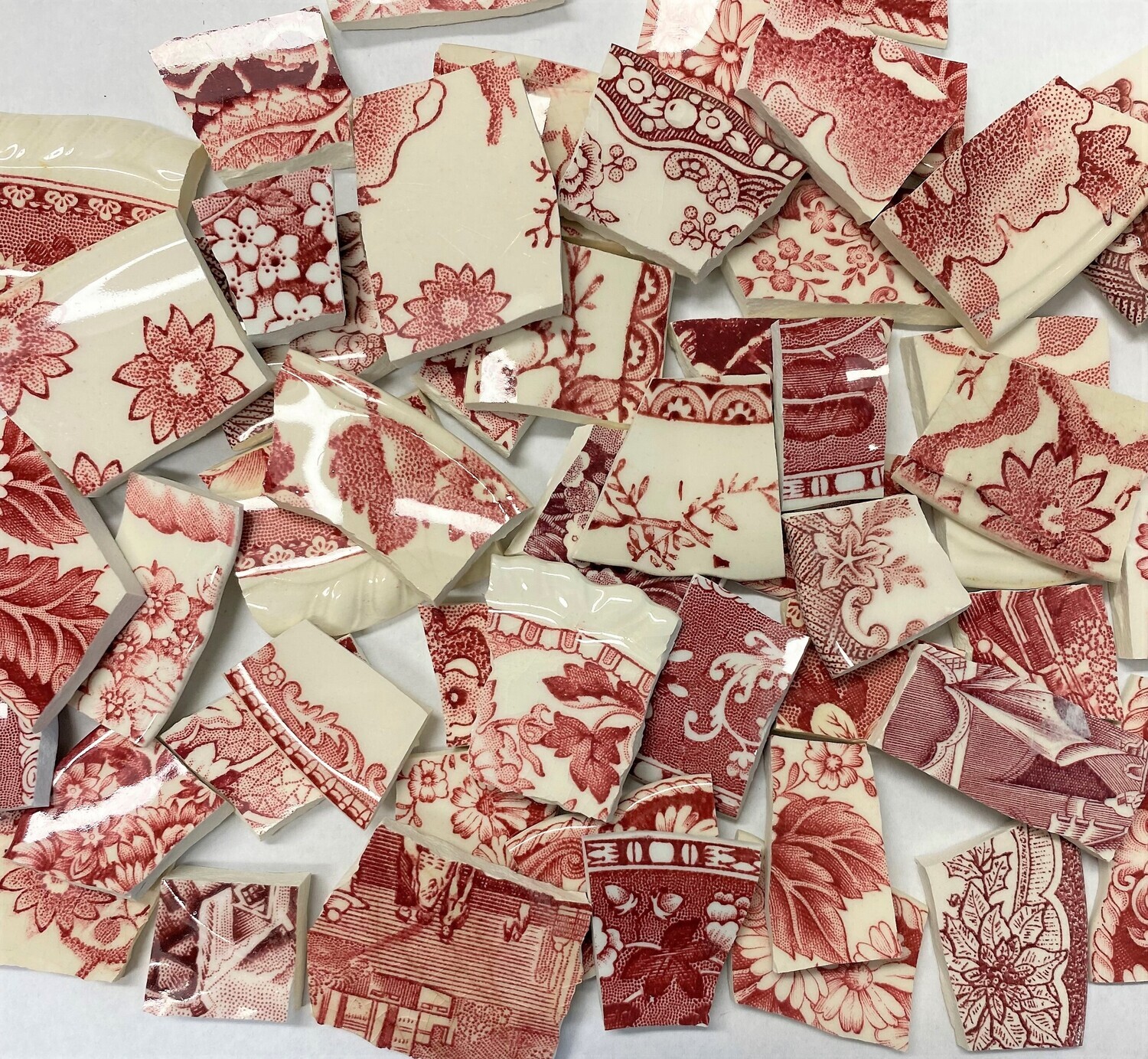 50 Red & Pink Transferware Mosaic Tiles