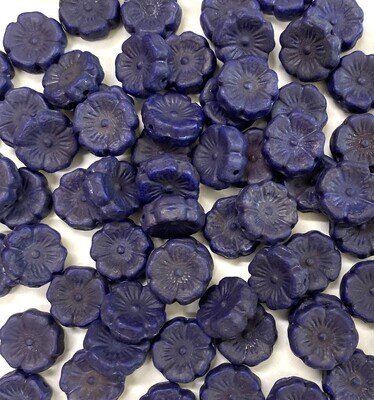 12mm Indigo Czech Hibiscus Flowers