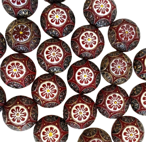 Vintage Handpainted Red Glass Cabochon 18mm Round