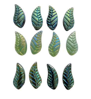 Large Mixed Green Metallic Glass Leaves