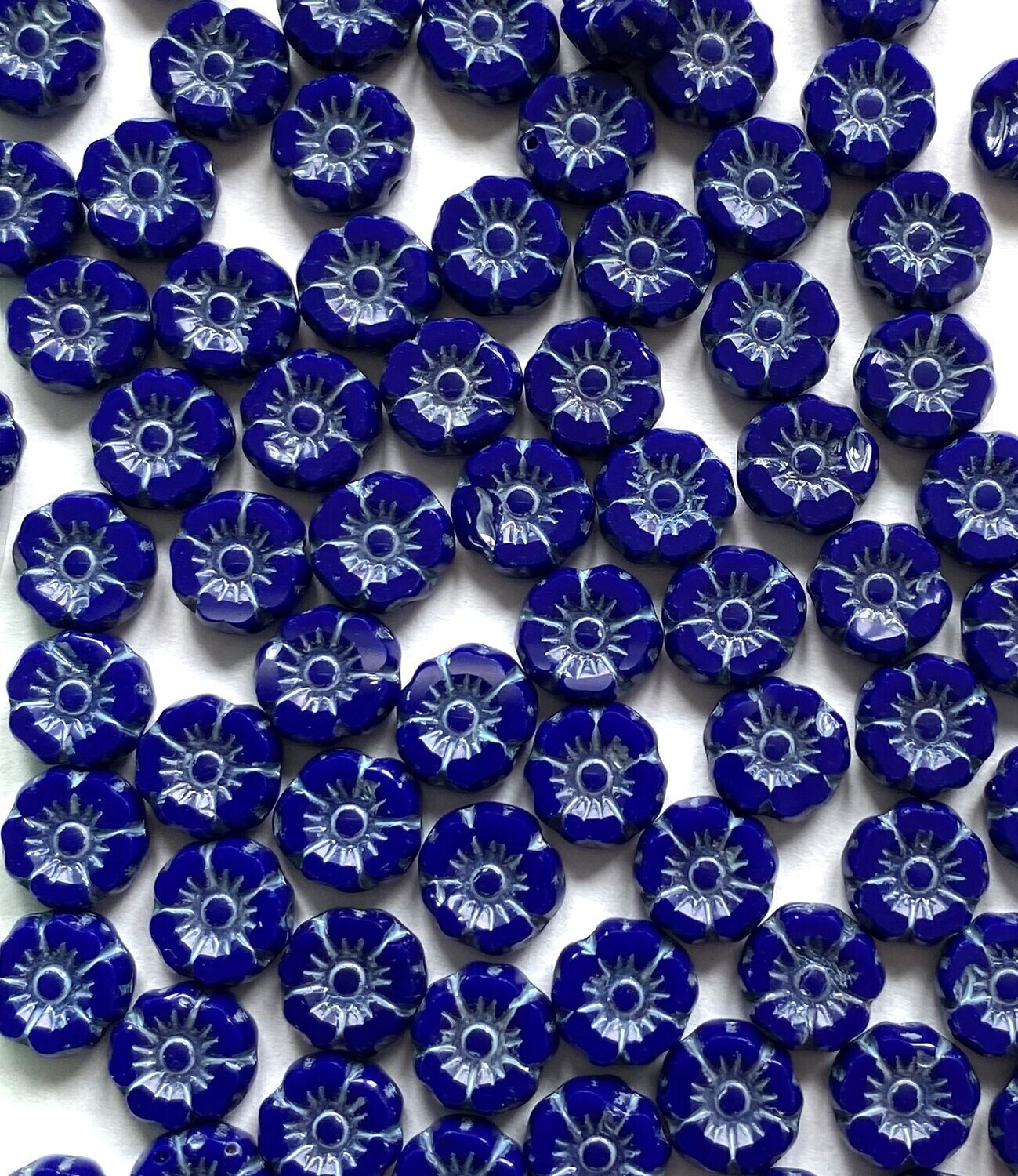 7mm Navy Blue Czech Glass Hibiscus Flowers