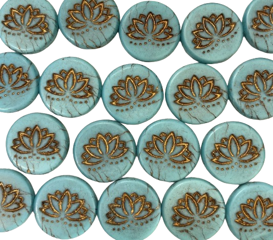 3 Turquoise Lotus Flowers- Czech Glass Cabochons