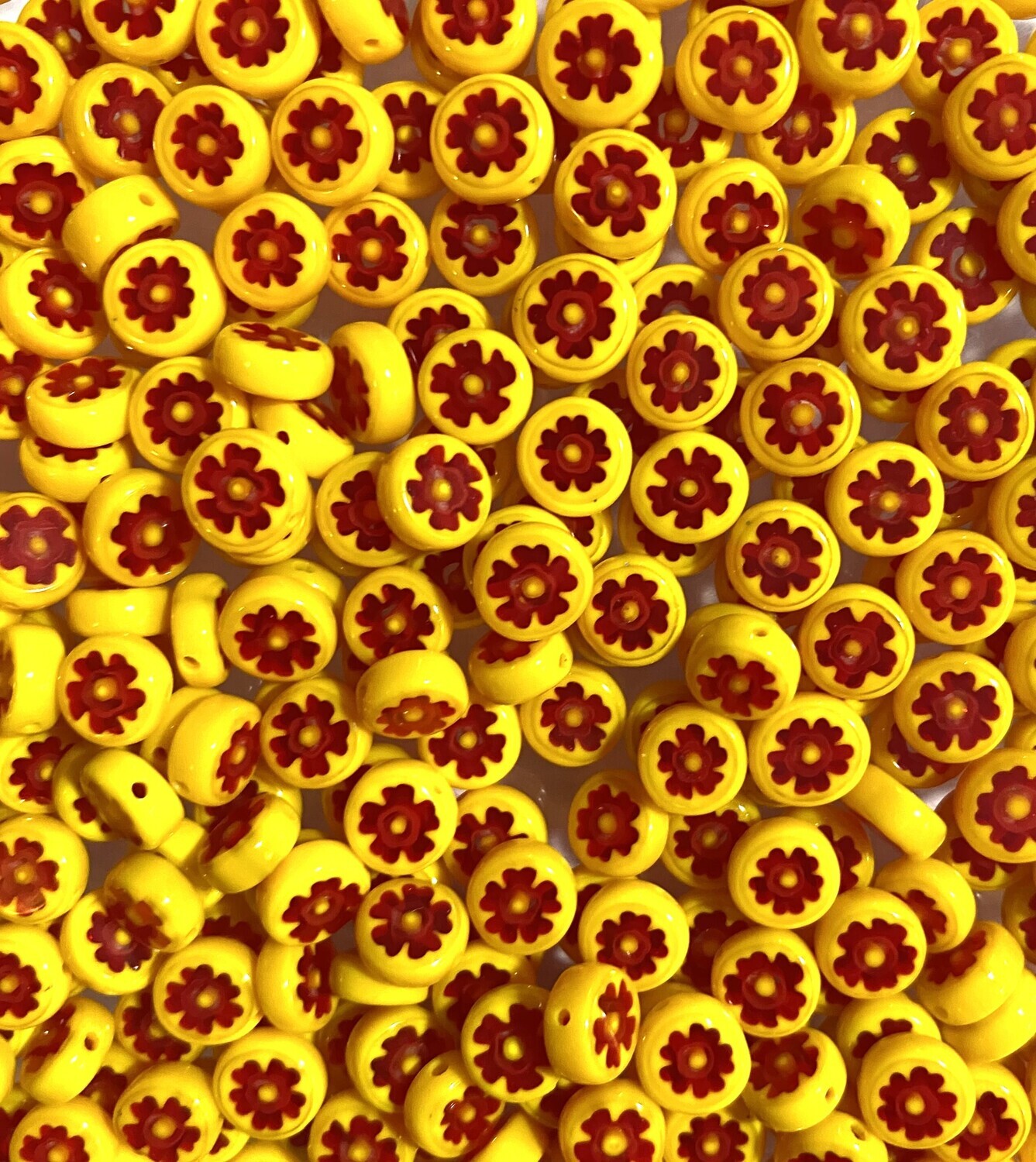 25 Yellow & Red Millefiori Glass Beads 8mm