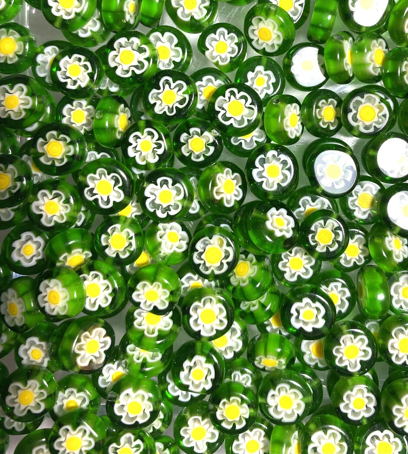 25 Green & Yellow Millefiori Glass Beads 8mm