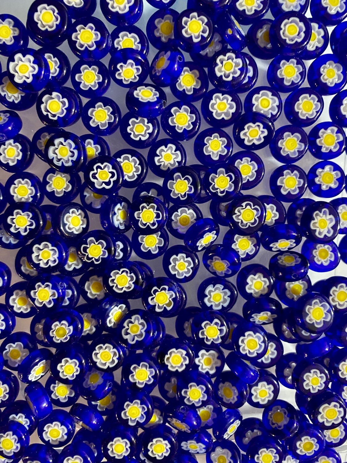15 Blue & Yellow Millefiori Glass Beads 10mm