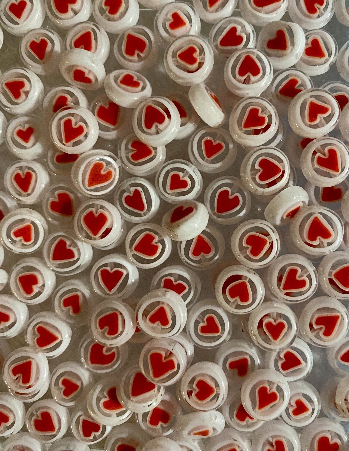 15 Red Heart Millefiori Glass Beads 10mm