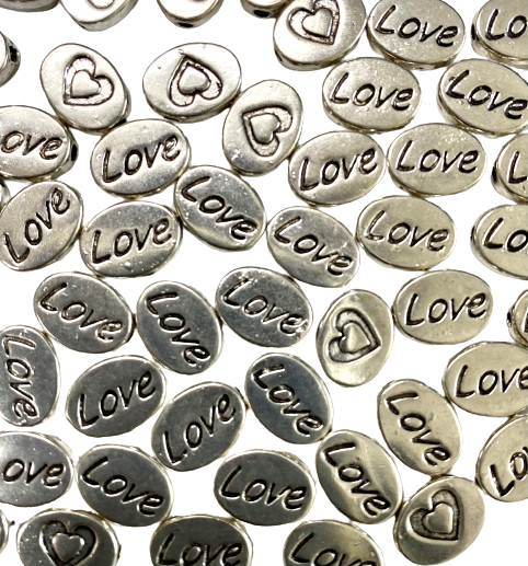 15 Love Cabochons - Silver Color Beads
