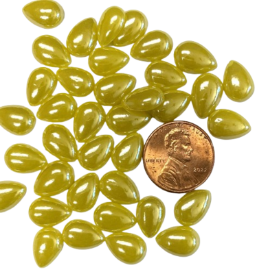 50 Pearlescent Lemon Yellow Glass 12mm Teardrop Tiles