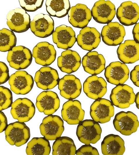 12mm Yellow Czech Glass Hibiscus Flowers