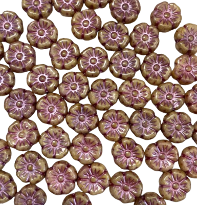 9mm Ivory & Pink Czech Glass Hibiscus Flowers